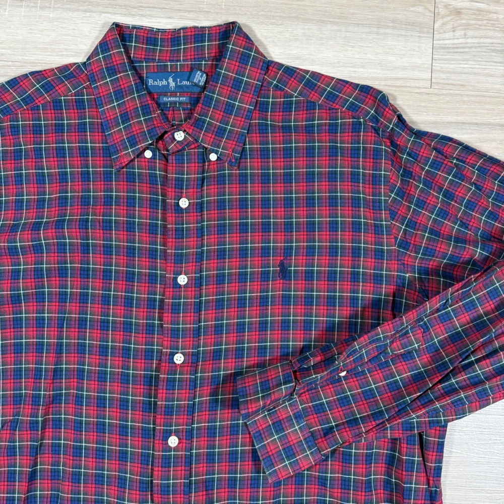 Vintage Polo Ralph‎ Lauren Classic Fit Multicolor Plaid Button Shirt Men's XL